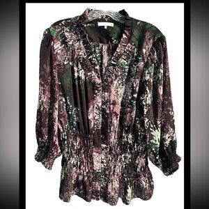 Violet & Claire Blouse Colorful V Neck Button Up Lightweight Polyester XL